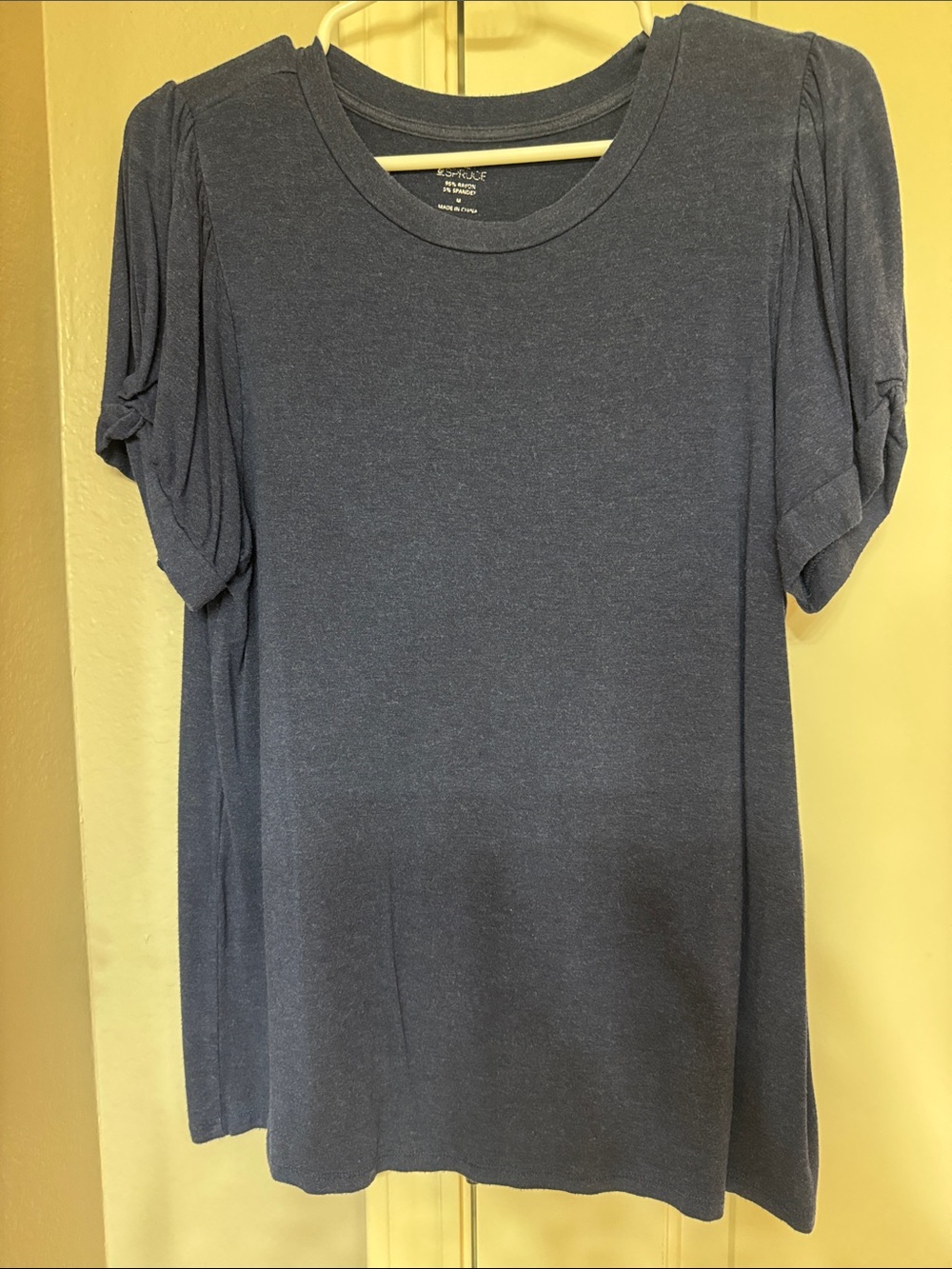 Market & Spruce Navy Heather Short Puff Sleeve Tee